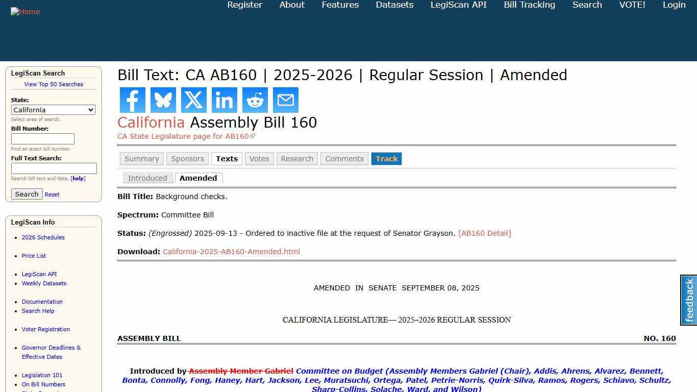 Bill Text: CA AB160 2025-2026 Regular Session Amended LegiScan